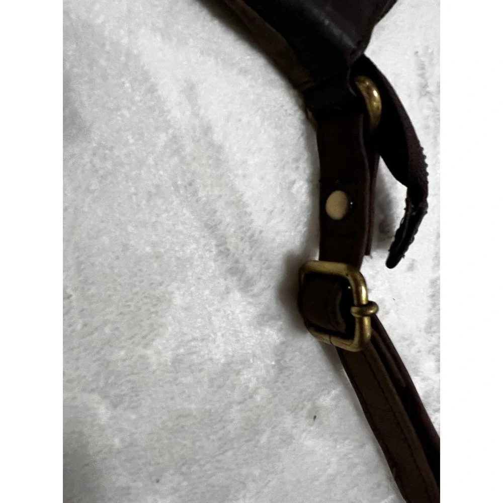 ESTALON Dark Brown Genuine Leather Crossbody Zip Front Pockets Adjustable Strap‎